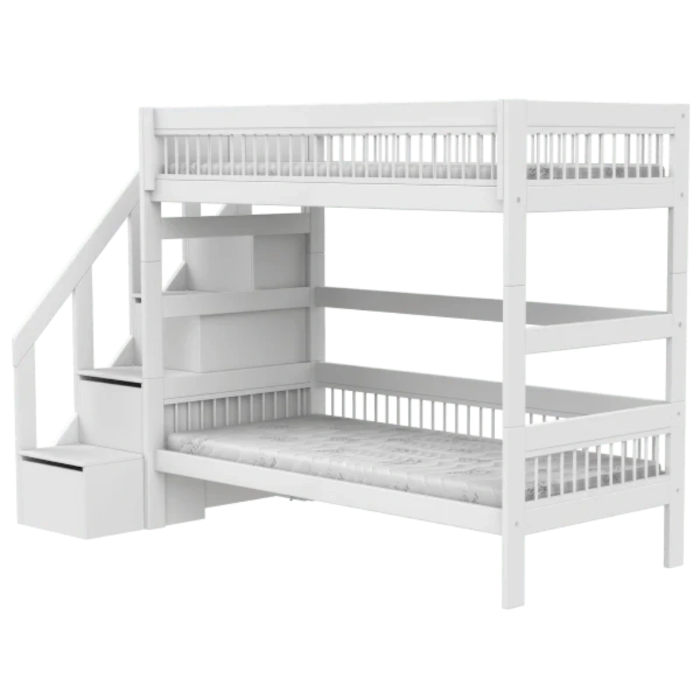 Etagenbett mit seitlicher Treppe und Stauraum