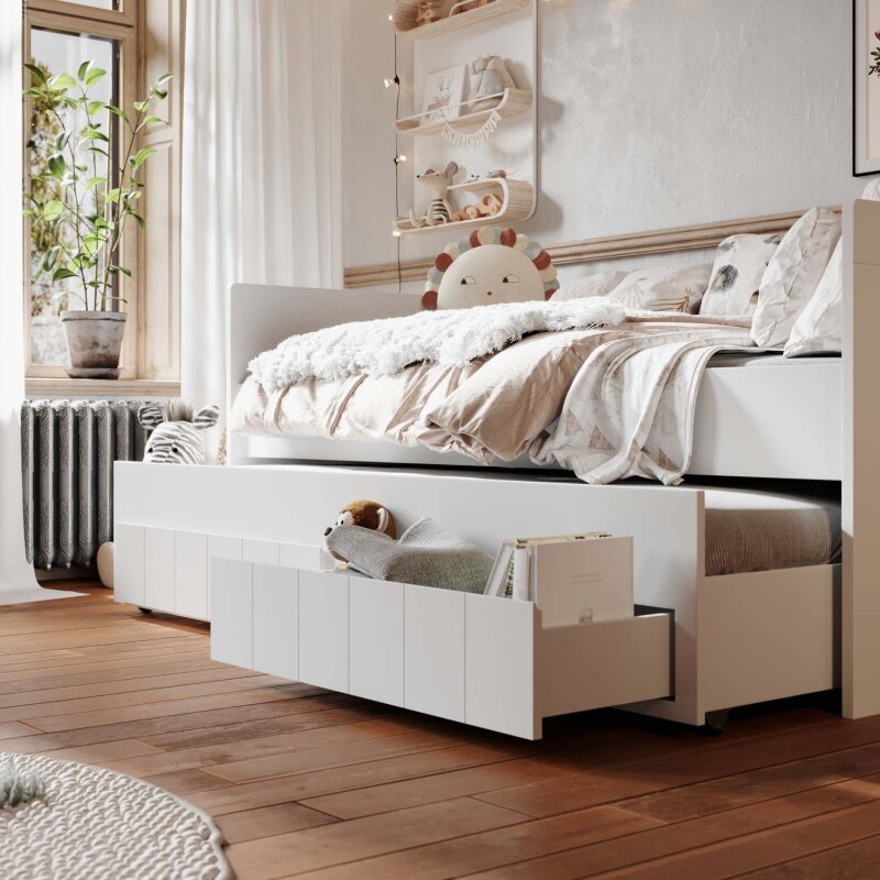 Sofabett 90x200cm, mit Gästebett und Stauraum, weiss oder mittelgrau