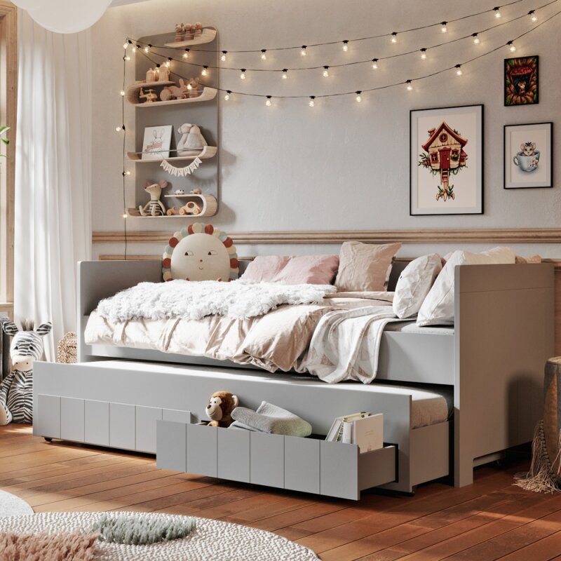 Sofabett 90x200cm, mit Gästebett und Stauraum, weiss oder mittelgrau