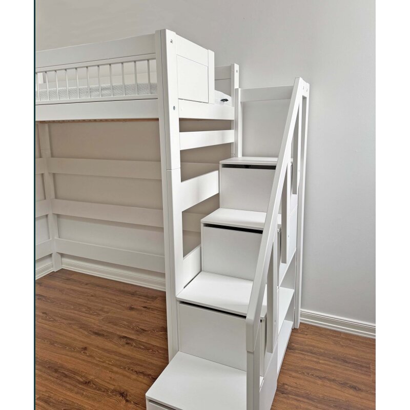 Seitliche Treppe für Hochbett TOWER, weiss, inkl. Stauraum & Regal