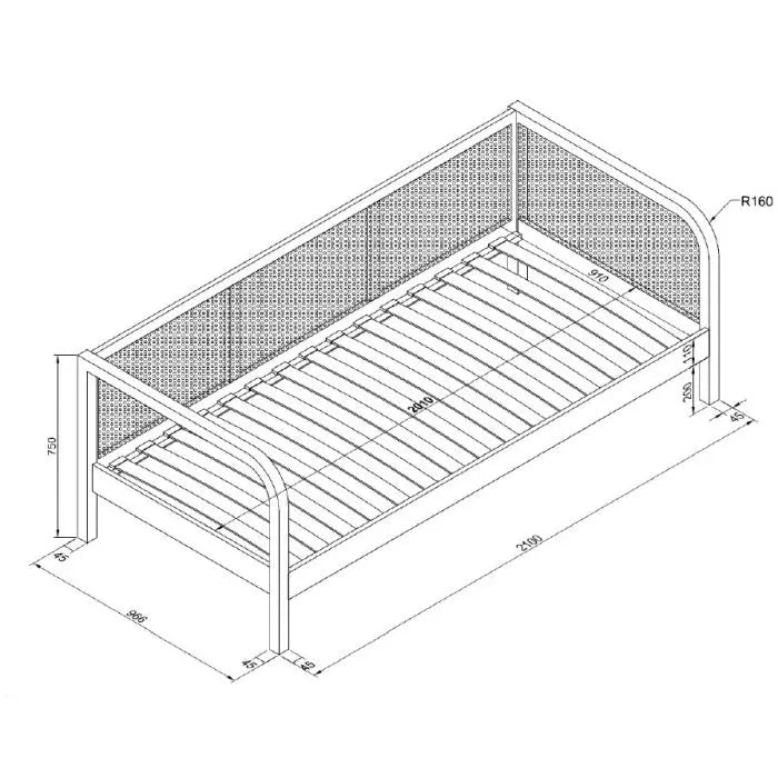 Sofabett, Massivholz + Rattan, 90x200cm, inkl. Lattenrost